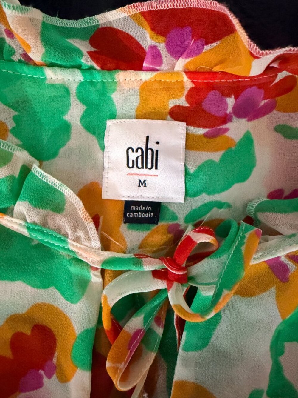 Cabi Floral Smocked Waist Dress Cottagecore Holiday Ruffle Midi Summer Resort - Picture 8 of 11
